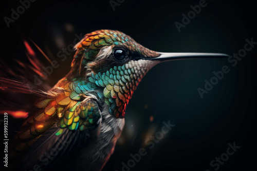 Animal, wildlife and nature concept. Colorful and beautiful close-up portrait of hummingbirds. Generative AI