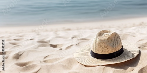 hat on the sand copy space background