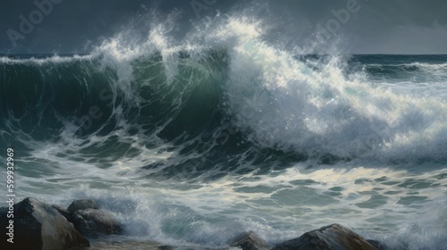 storm on the sea beautiful waves generative ai