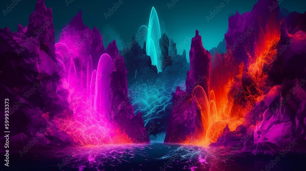 Fototapeta premium The air is filled with a refreshing mist that awakens the senses and fills the lungs with an invigorating vitality. The sound of the water is like music to the ears art background.