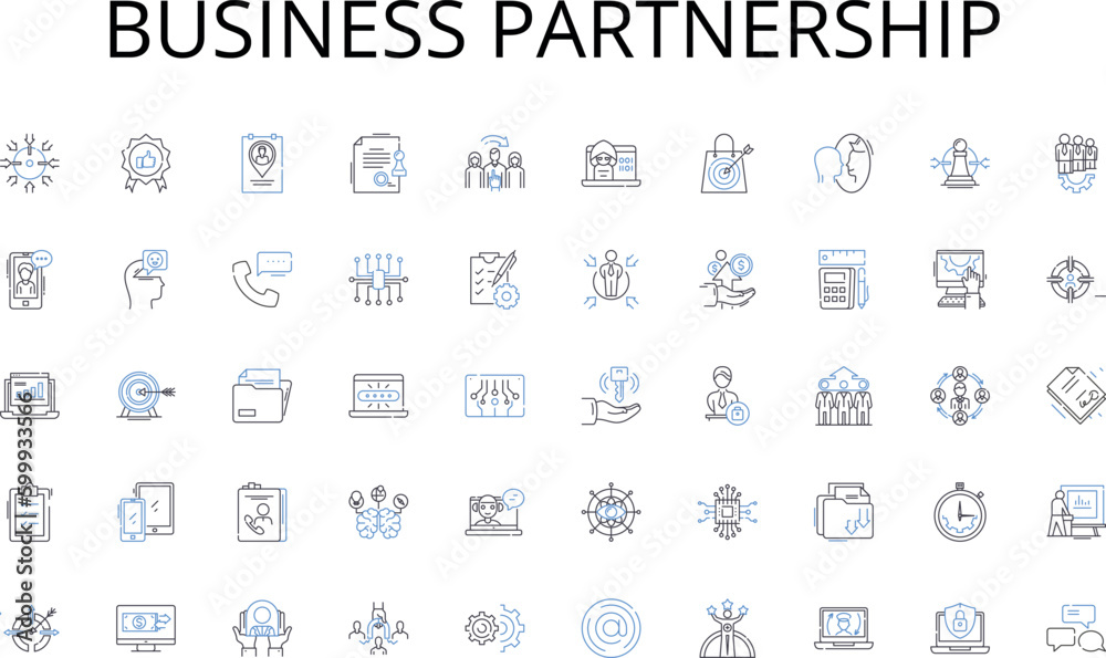 Business partnership line icons collection. Teamwork, Leadership, Efficiency, Collaboration, Strategy, Communication, Innovation vector and linear illustration. Accountability,Empowerment,Coordination