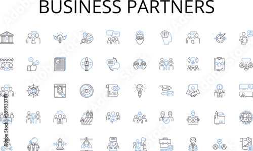 Business Partners line icons collection. Companionship, Trust, Loyalty, Support, Kindness, Empathy, Understanding vector and linear illustration. Connection,Bonding,Laughter outline signs set
