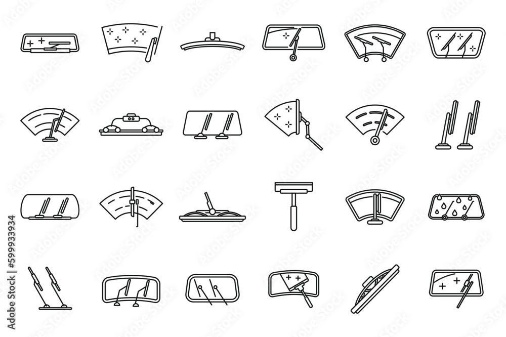 Windshield wiper icons set outline vector. Car blade. Automobile fluid - obrazy, fototapety, plakaty 