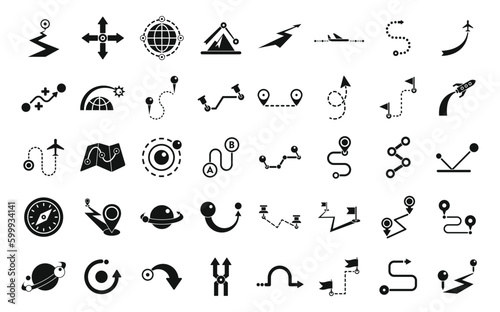 Trajectory icons set simple vector. Road compass. Earth gps
