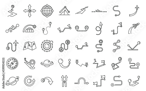 Trajectory icons set outline vector. Road compass. Earth gps