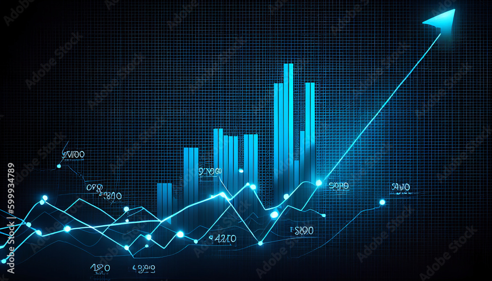 Blue finance chart diagram with rising arrow, Generative AI Blue finance chart diagram with rising arrow, Generative AI