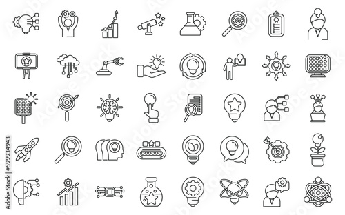 Commitment to innovation icons set outline vector. Passion integrity. Business trust