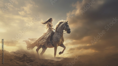 A girl on a white horse. Generative AI