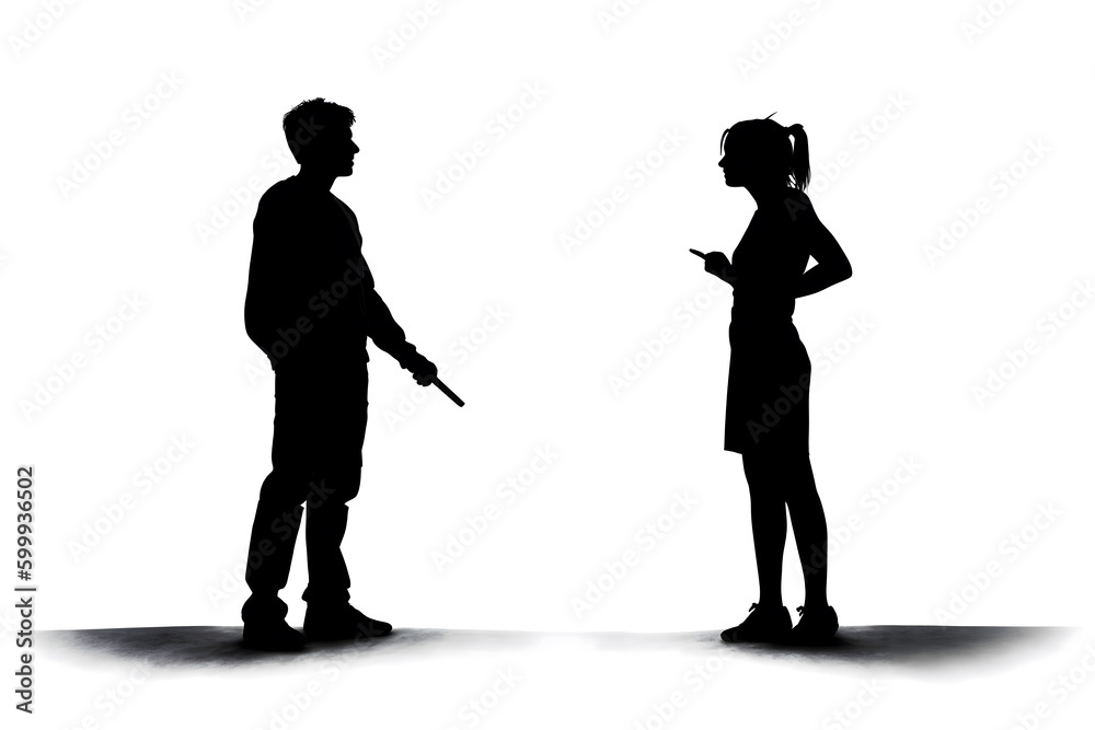 Ai generated of silhoutte of two people arguing, men and women arguing, conflict, couple, lover
