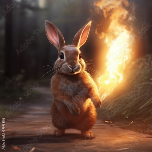 bunny with fire illustration design