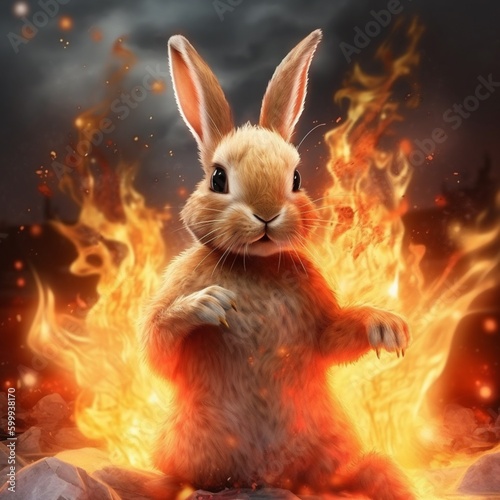 rabbit with fire illustration