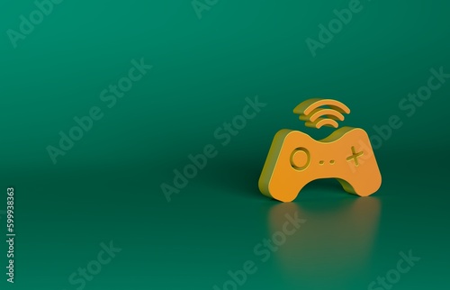 Orange Wireless gamepad icon isolated on green background. Game controller. Minimalism concept. 3D render illustration
