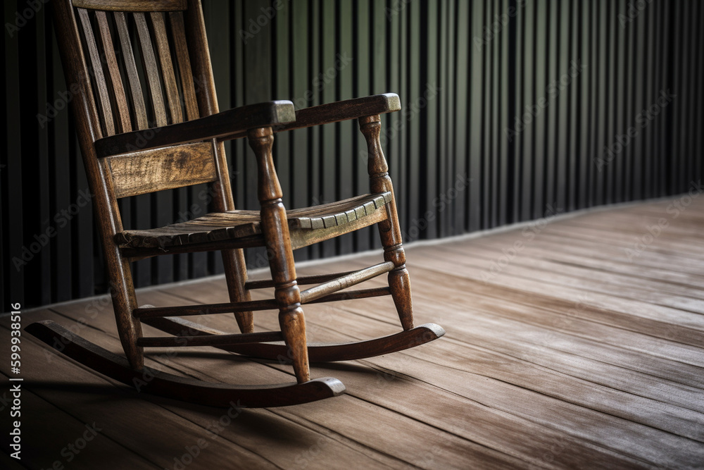 A wooden rocking chair on a porch. Wood texture, background Generative ...