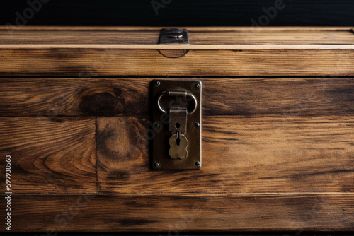 A wooden box with a lock. Wood texture, background Generative AI