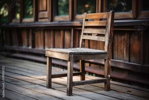 A wooden chair on a porch. Wood texture  background Generative AI