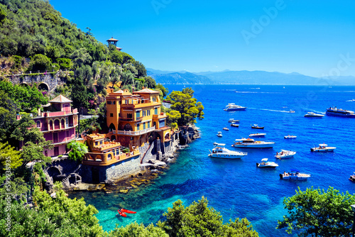 Obraz na plátně Luxurious seaside villas of Portofino, Italy