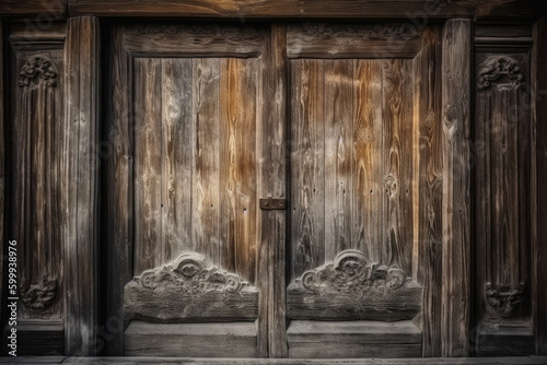 A rustic wooden door. Wood texture, background Generative AI