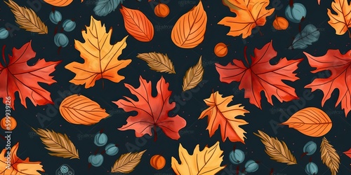 AI Generative. AI Generated. Autumn leafes background pattern. Can be used for graphic design or decoration. Grphic Art