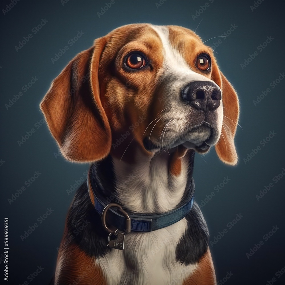 Beagle Dog on Dark Blue Background