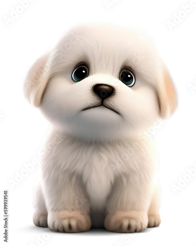 Tiny coton de tulear puppy, isolated background. Generative Ai.