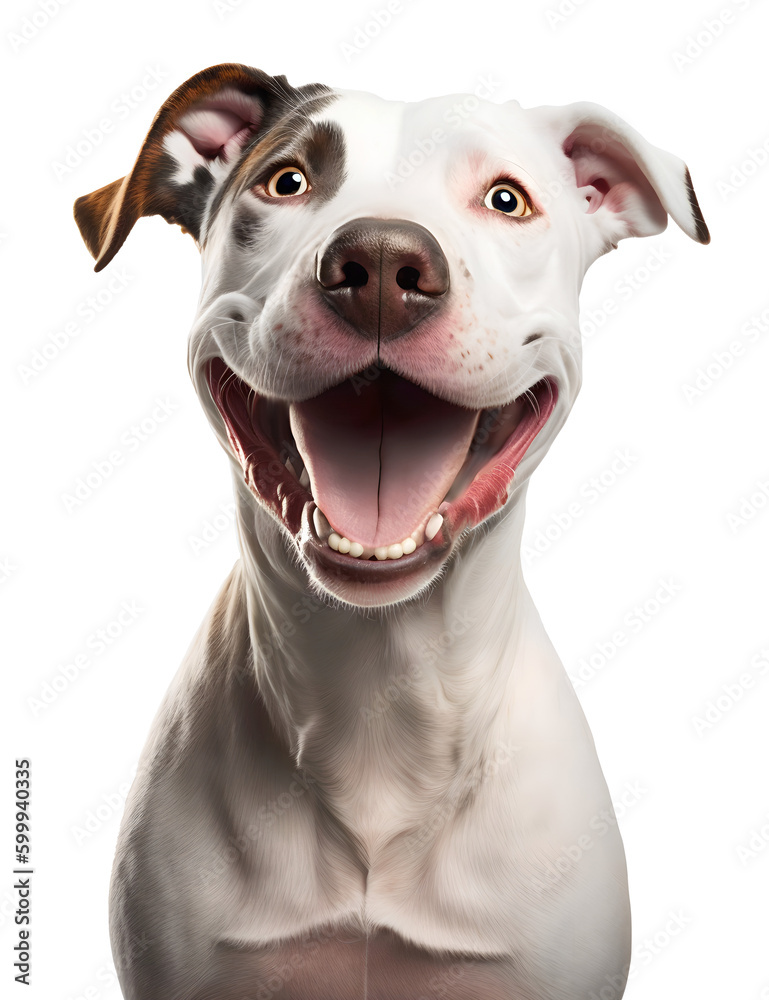 american staffordshire terrier dog head portrait, happy excited, isolated background. Generative Ai.