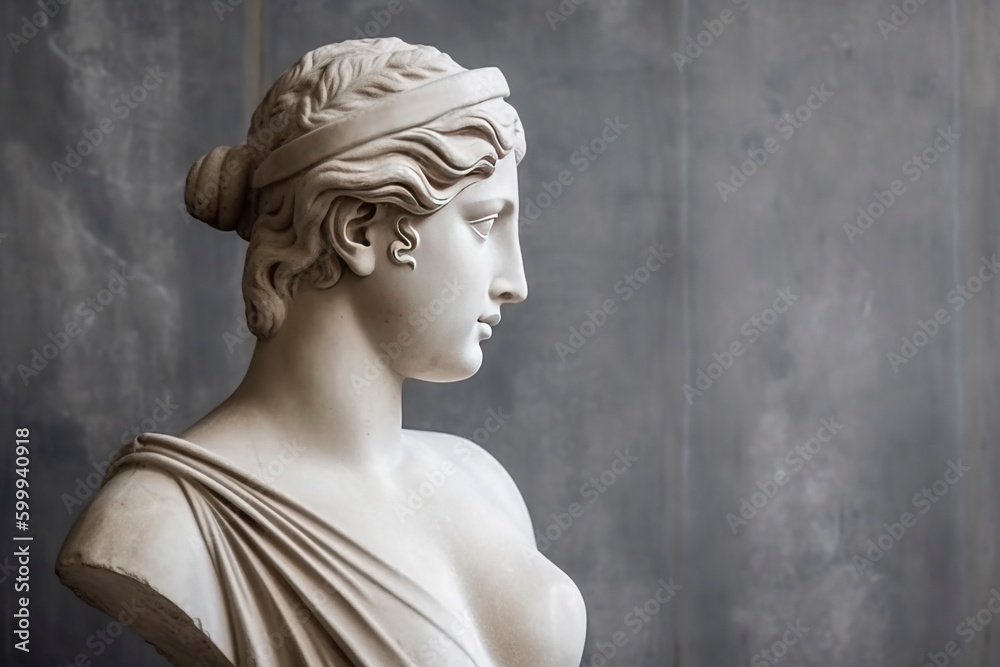 Ancient marble statue of a young woman. Generative AI