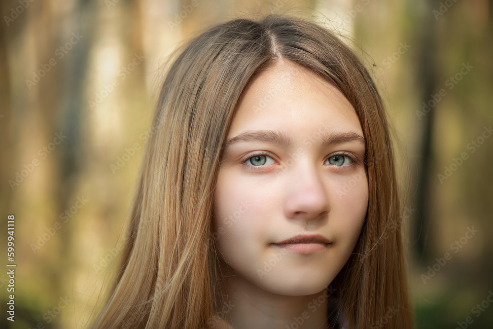 Portrait of a young beautiful blonde girl in a summer park. Portrait of a young beautiful blonde girl in a summer park.