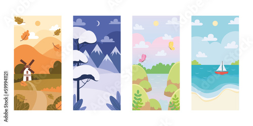 Photography Four seasons of nature vector illustration