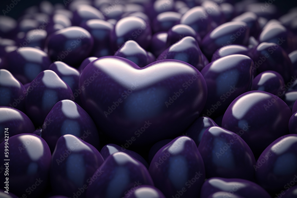 Obraz premium Futuristic eggplant heart on technology background. Love for healthy lifestyle. Generative AI.