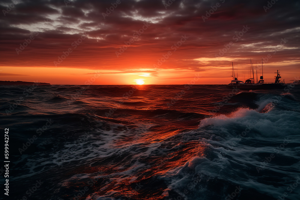 Obraz premium Vibrant sunset on the Pacific Ocean. Generative AI
