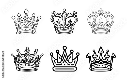 Crown icon set Vector, Crown line art illustration, Queen Crown bundle, king Crown symbol set