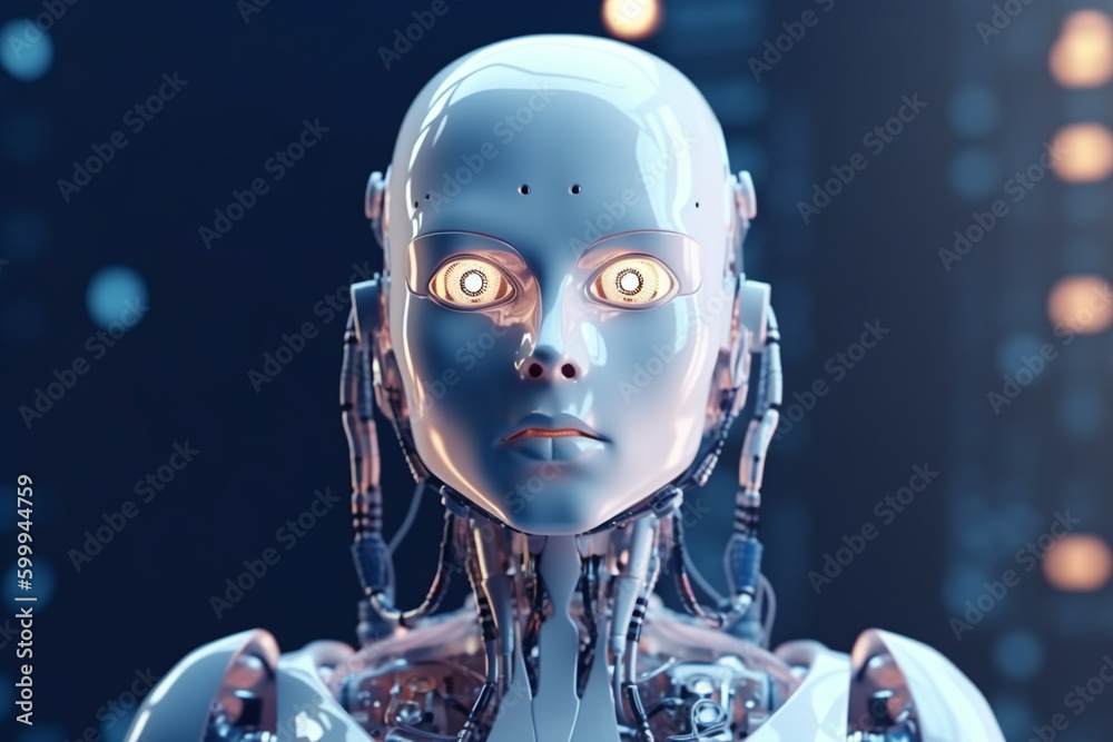 Sci-fi, technology concept. Advanced artificial intelligence robot portrait. Modern futuristic robot human assistant. Generative AI Sci-fi, technology concept. Advanced artificial intelligence robot portrait. Modern futuristic robot human assistant. Generative AI