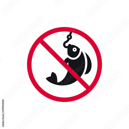 No fishing prohibited sign, forbidden modern round sticker, vector illustration