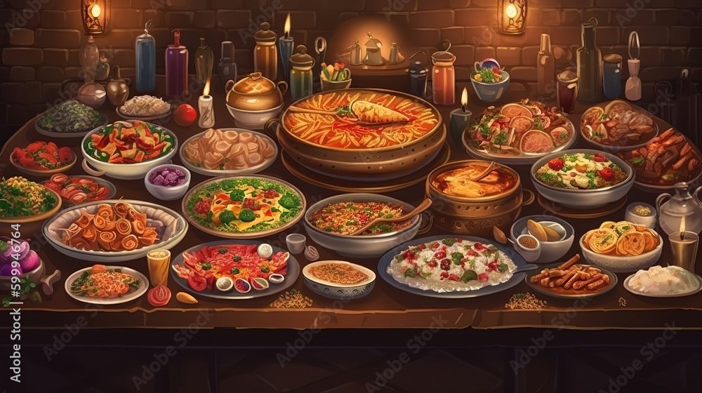 Turkish cuisine and food, Bright color. Generative Ai Turkish cuisine and food, Bright color. Generative Ai