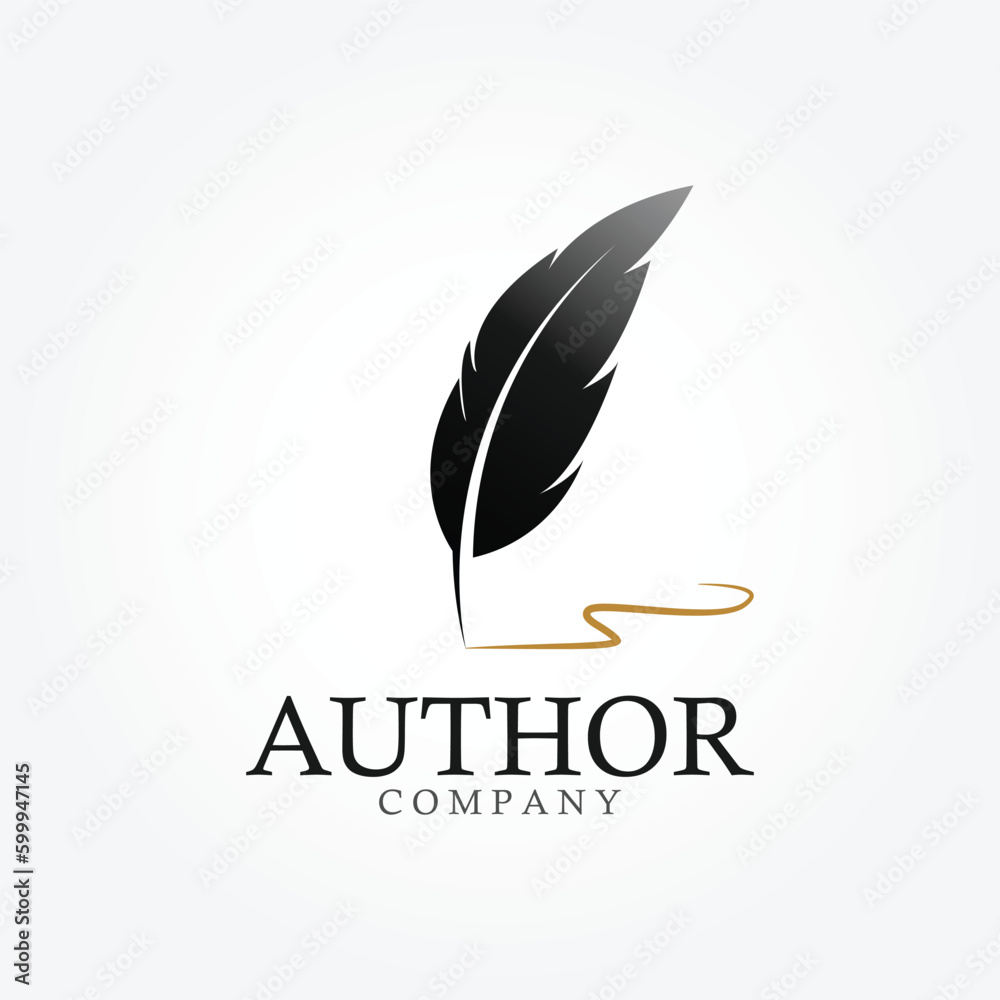 author signature logo, feather quill pen with golden ink logo , vintage Fountain pen logo with gold ink icon, luxury elegant classic stationery illustration isolated on white background author signature logo, feather quill pen with golden ink logo , vintage Fountain pen logo with gold ink icon, luxury elegant classic stationery illustration isolated on white background