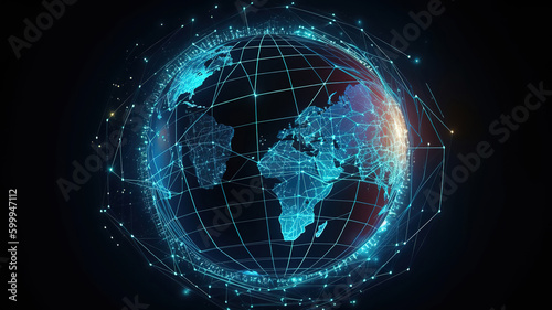 Fototapeta Naklejka Na Ścianę i Meble -  3d computer network covering the planet Earth. Generative Ai