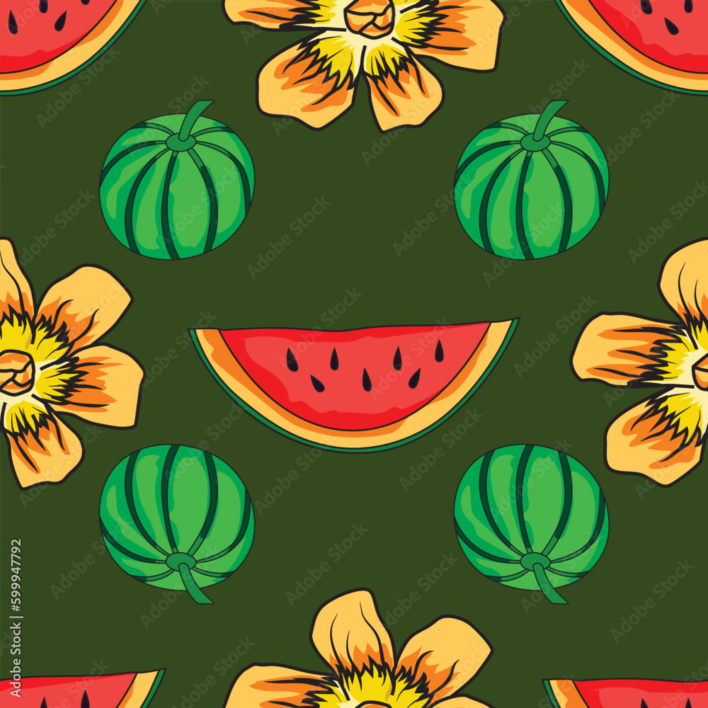 Seamless watermelon slice pattern. Vector illustration for prints, one for a summer party. Seamless watermelon slice pattern. Vector illustration for prints, one for a summer party.