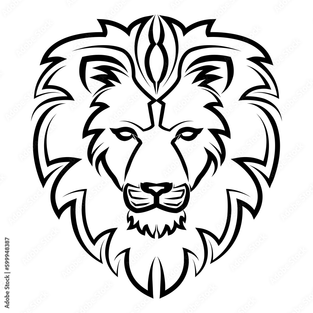 Black and white line art of the front of the lion head It is sign of leo zodiac Good use for symbol mascot icon avatar tattoo T Shirt design logo or any design