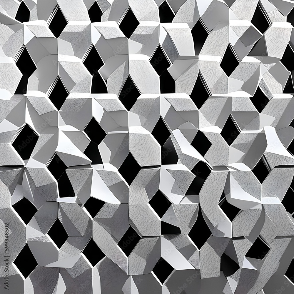 A bold pattern of black and white hexagons intersecting at sharp angles3, Generative AI A bold pattern of black and white hexagons intersecting at sharp angles3, Generative AI