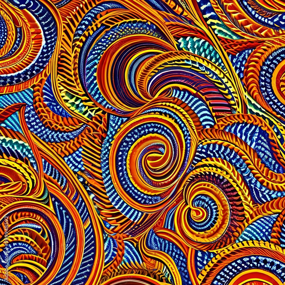 A repeating pattern of spirals in warm, bright colors like orange, red, and yellow4, Generative AI A repeating pattern of spirals in warm, bright colors like orange, red, and yellow4, Generative AI