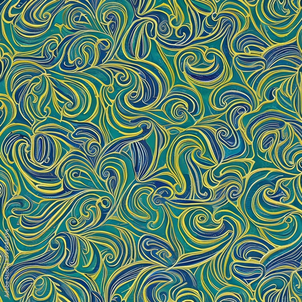 A swirling, paisley-like pattern in shades of green and blue5, Generative AI