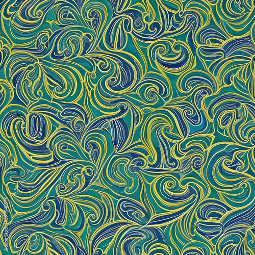 A swirling, paisley-like pattern in shades of green and blue5, Generative AI