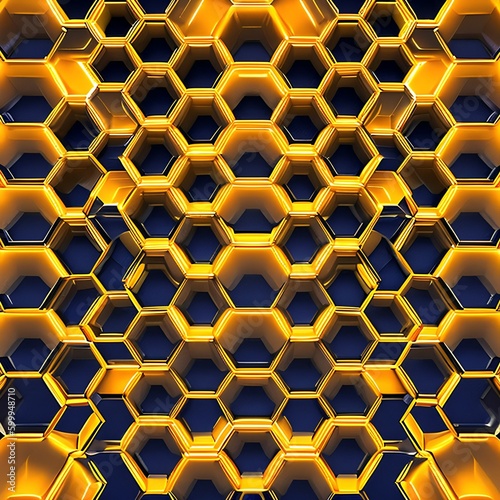 A kaleidoscopic pattern of overlapping hexagons in shades of warm orange and yellow4  Generative AI