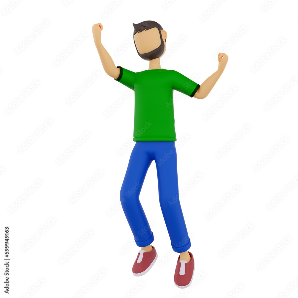 3D Character celebrating a victory casual man winner happy jumping for joy gesture