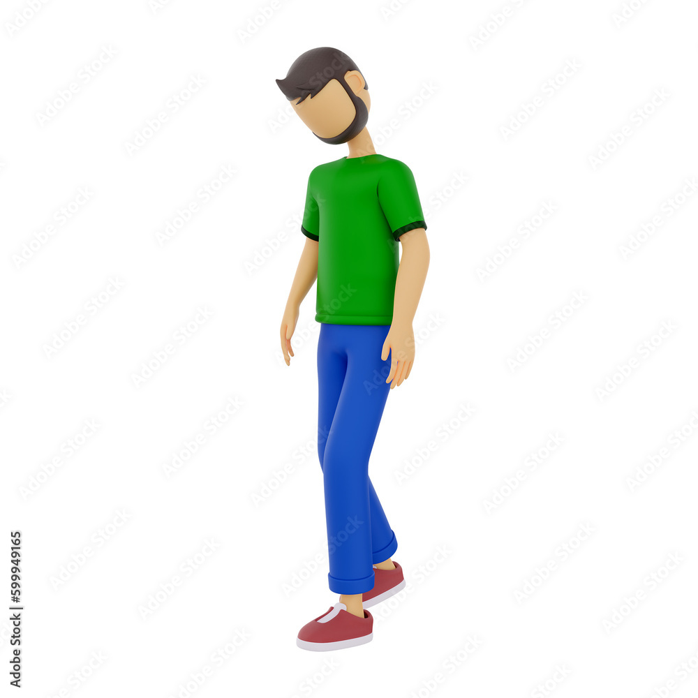 3D male character suffer of depression or anxiety problem feel frustrated walking looking sad