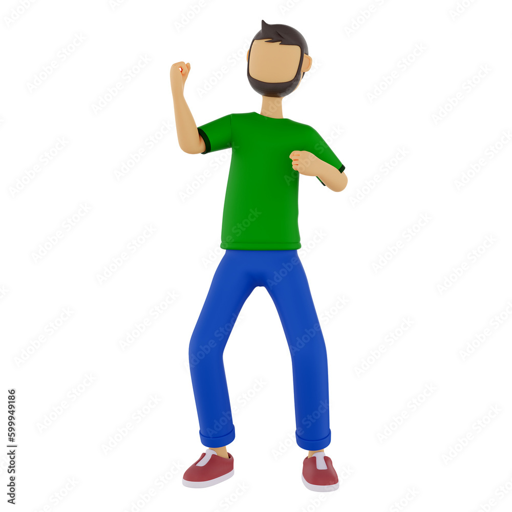 Happy man doing winning gesture 3D Illustration