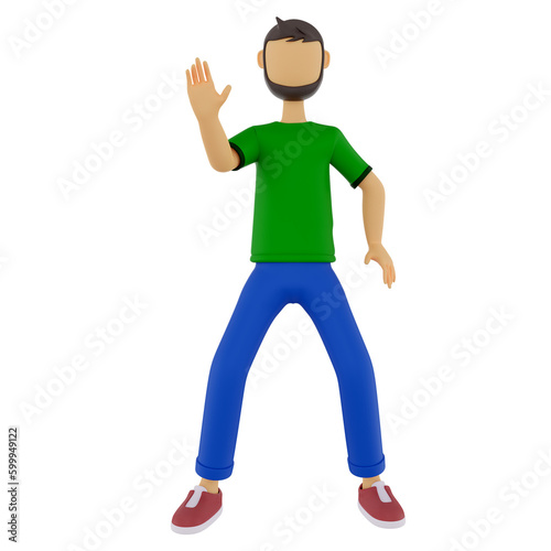 3d male character doing the stop sign