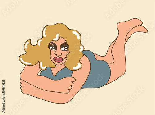 Retro girl. Young woman in bikini. Vector isolated illusration.