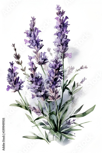 Bunch of lavender  watercolor  white background. ai