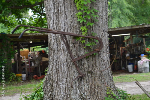 Antique plow in rural area